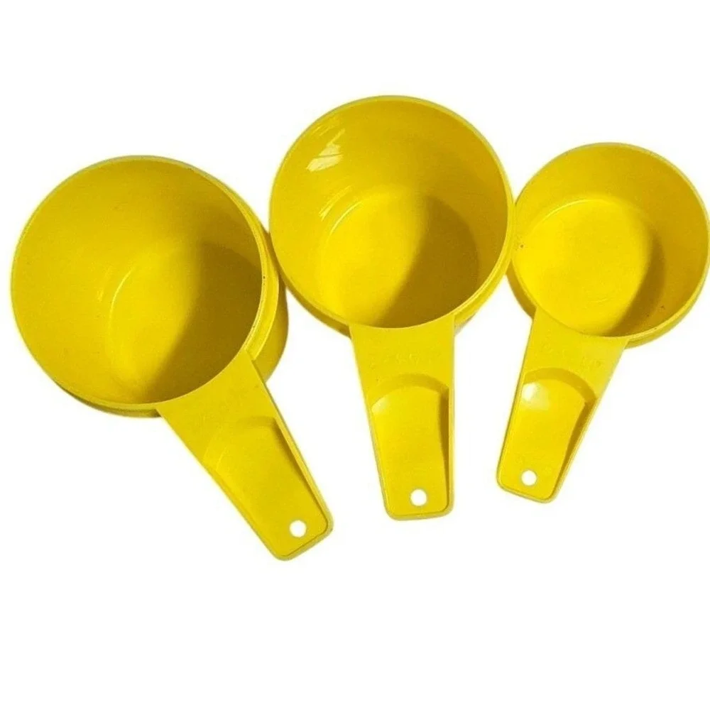 Vintage Tupperware Yellow Measuring Cups Set of 3: 1/3 2/3 1/4 Cup Retro Kitchen